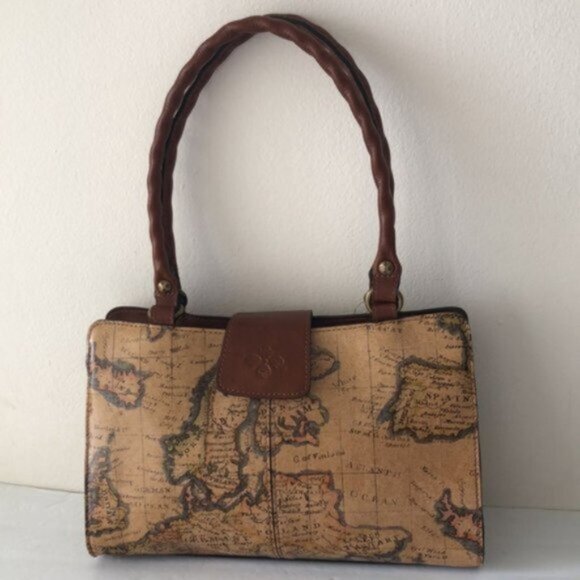 Patricia Nash Rienzo Leather European Map Shoulder Handbag Satchel Tan - Picture 13 of 16
